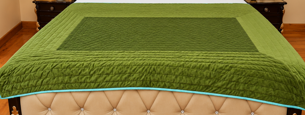 Regal Green Velvet Handcrafted Cotton Quilt