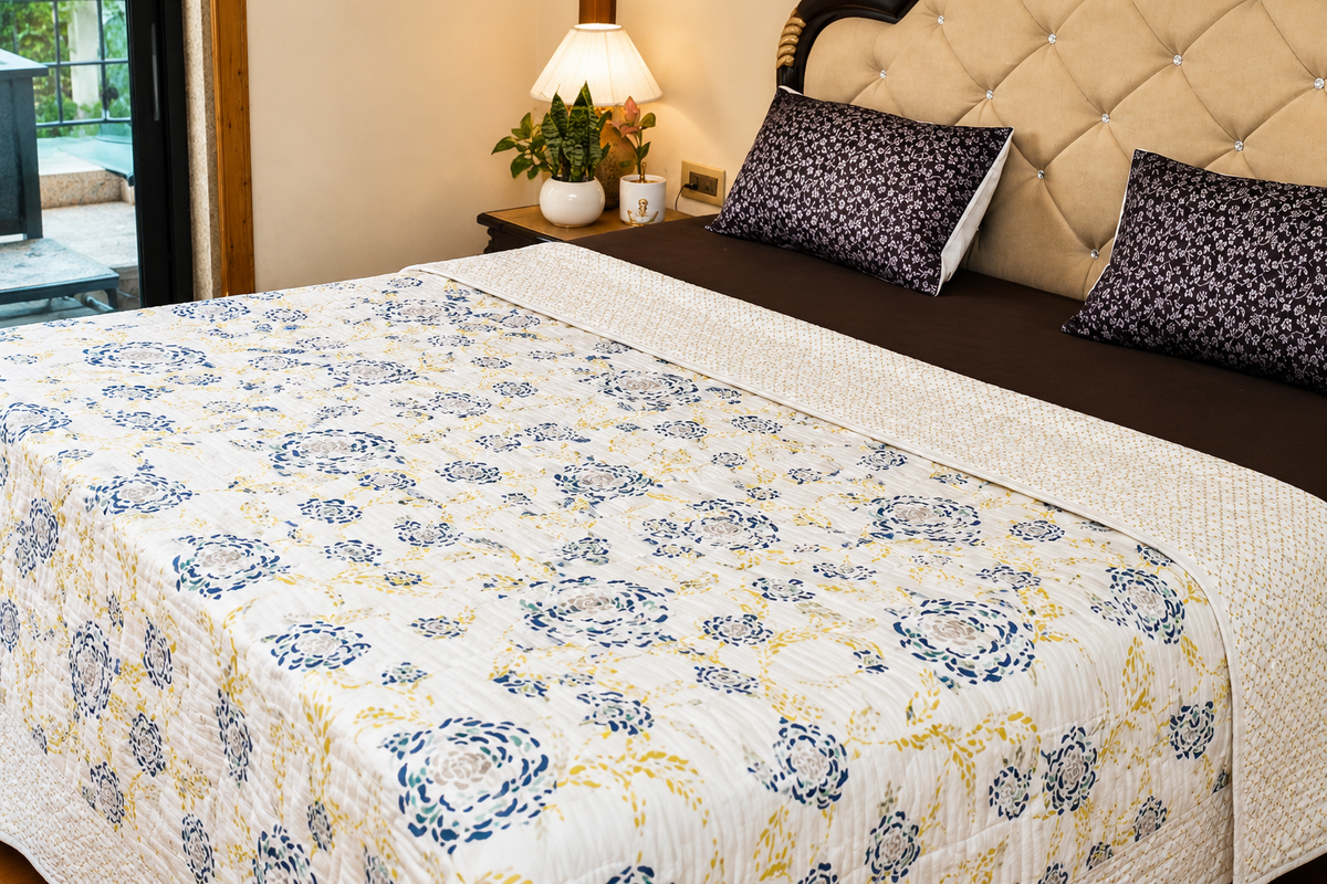Blue Meadow – Handcrafted Cotton Quilt