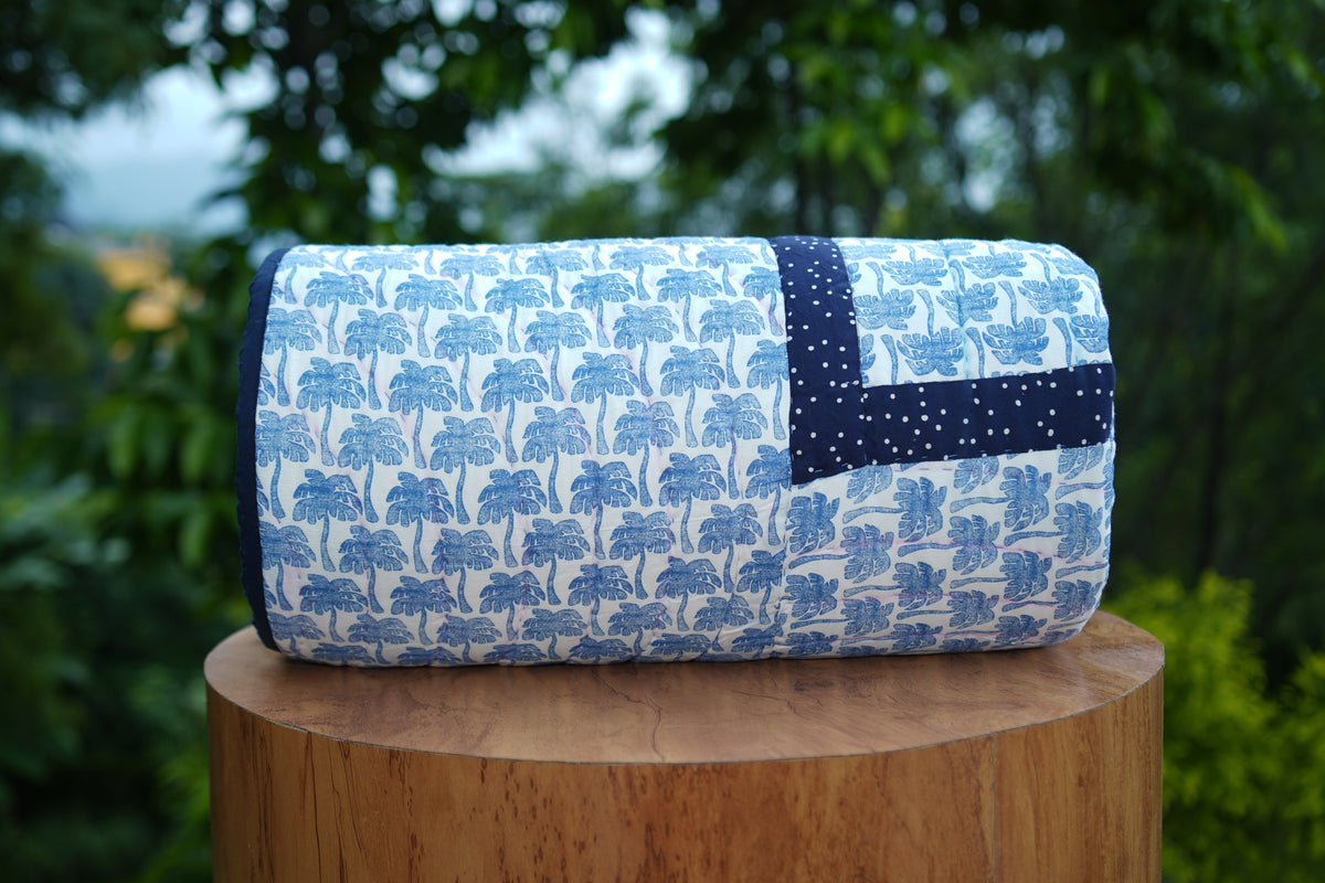 Sky Blue Palm Handcrafted Cotton Quilt