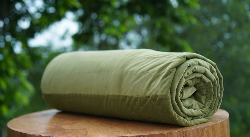 Regal Green Velvet Handcrafted Cotton Quilt