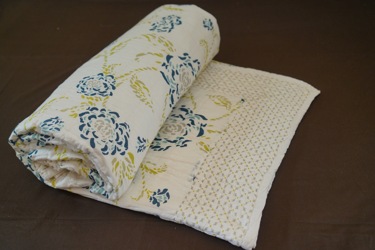 Blue Meadow – Handcrafted Cotton Quilt