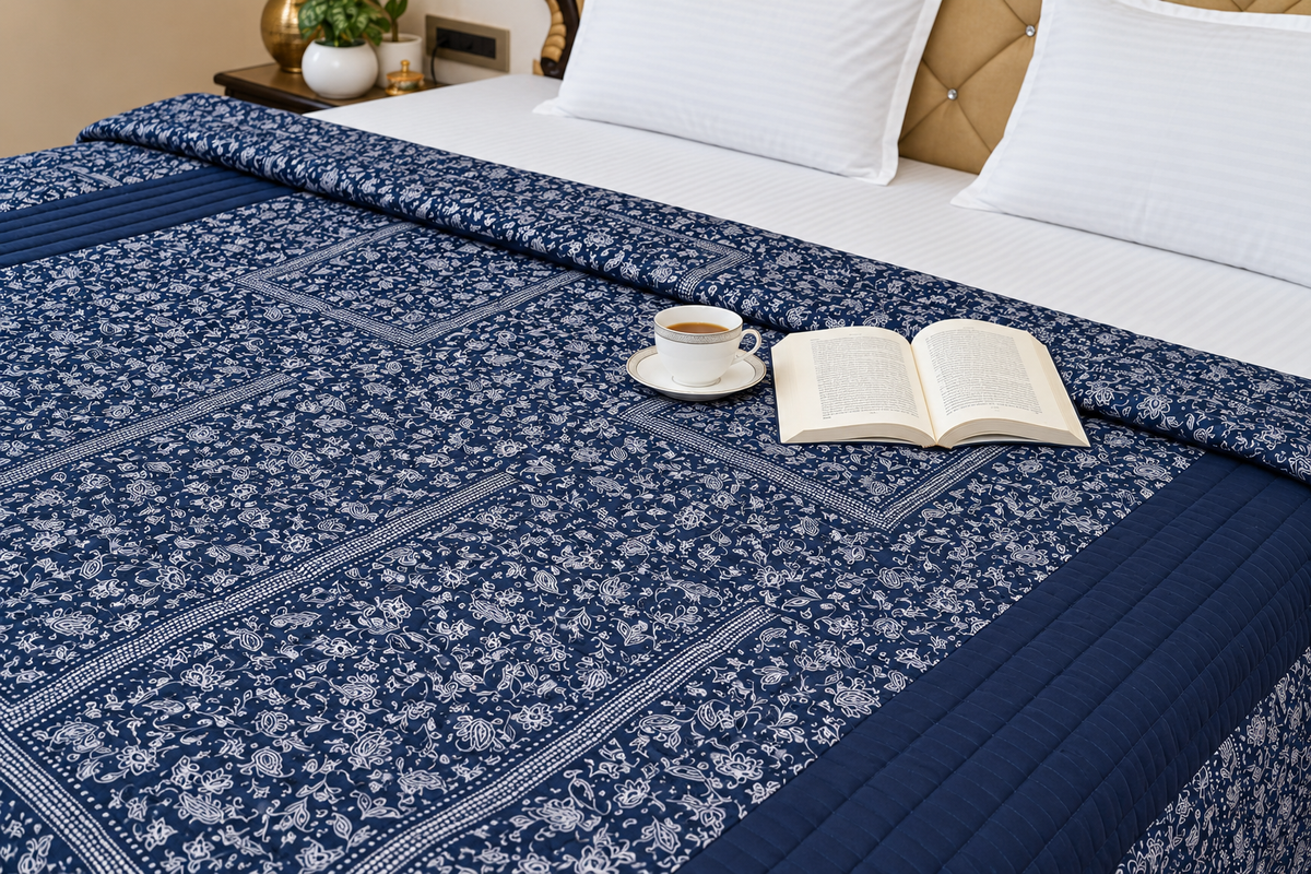 Navy Bloom Handcrafted Quilt