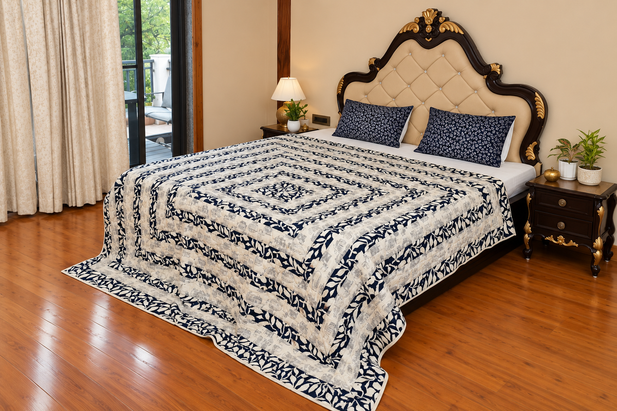Vintage Mist Handcrafted Cotton Quilt